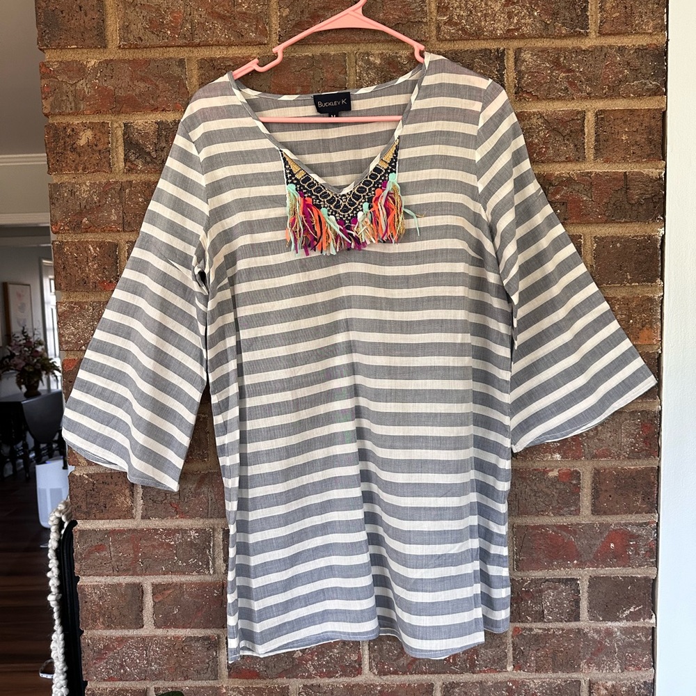Buckley K Striped Tunic with Colorful Fringe